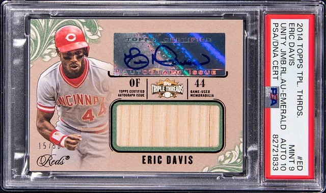 2014 Topps Triple Threads Eric Davis Unity Jumbo Relic Autograph Emerald #ED card image
