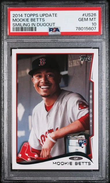2014 Topps Update Mookie Betts Smiling In Dugout #US26 card image