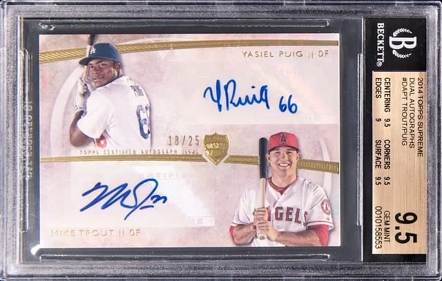 2014 Topps Yasiel Puig/Mike Trout Supreme Dual Autographs #DA-PT card image