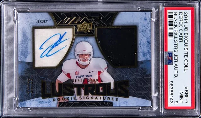 2014 Upper Deck Exquisite Collection Derek Carr Black Illustrious Signatures #BRL-7 card image