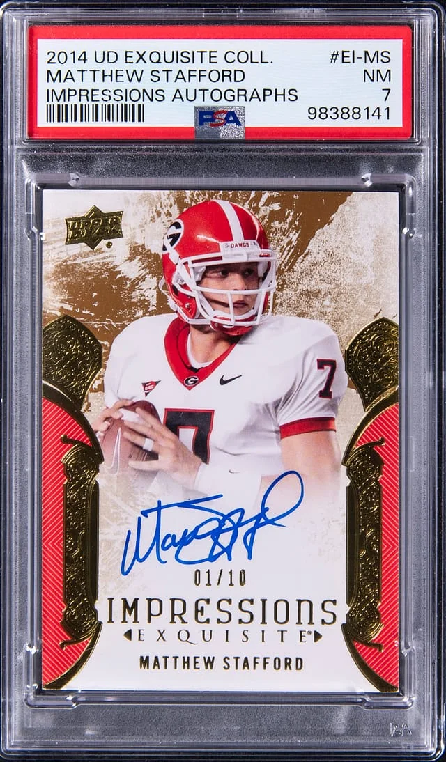 2014 Upper Deck Exquisite Collection Matthew Stafford Impressions Autograph #EI-MS card image