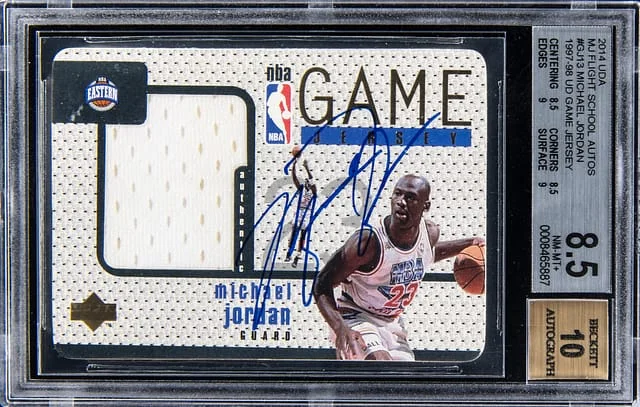 2014 Upper Deck Michael Jordan MJ Flight School Autographs 1997-98 Upper Deck Game Jersey #GJ13 card image