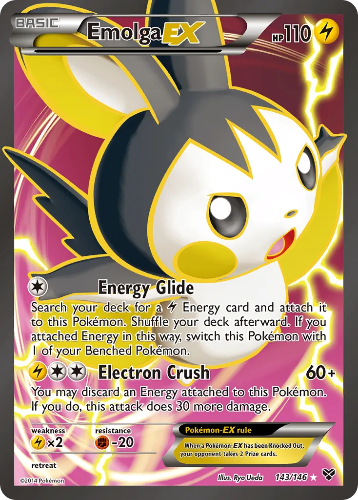 2014 XY Emolga-EX #143/146 Rare Ultra card image