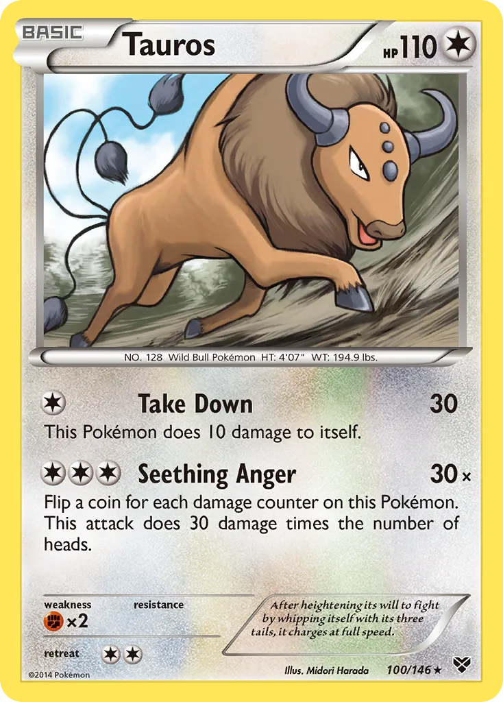 2014 XY Tauros Rare #100/146 Rare card image