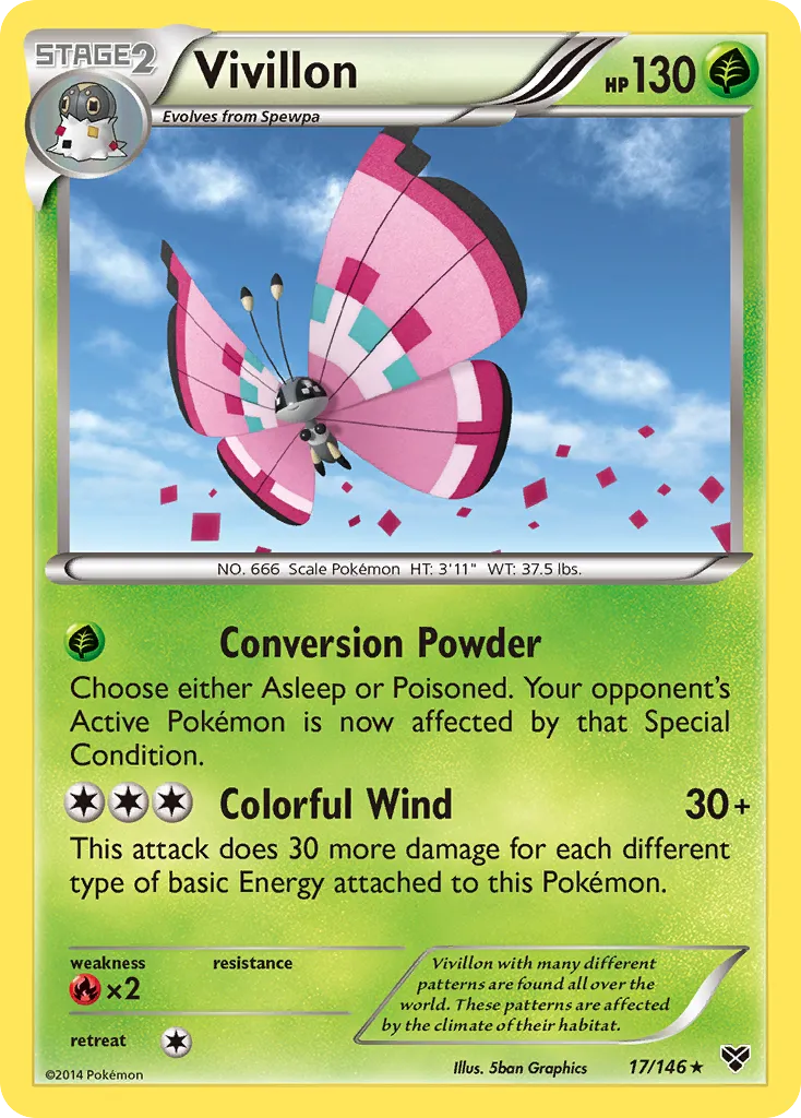2014 XY Vivillon Rare Holo #017/146 Rare Holo card image