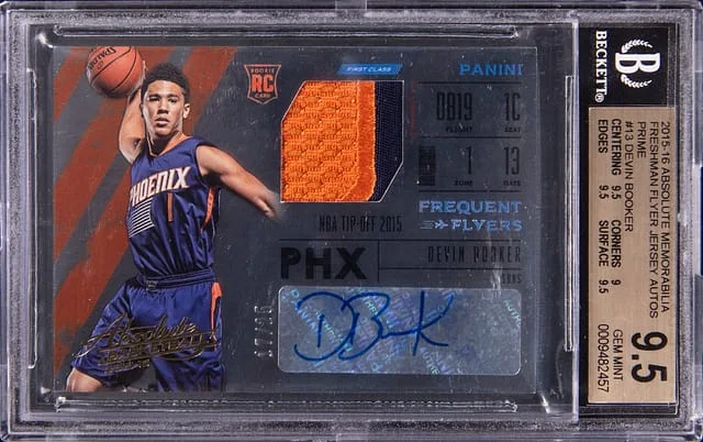 2015-16 Panini Absolute Devin Booker Memorabilia Freshman Flyer Jersey Autograph Prime #FJA-DB card image