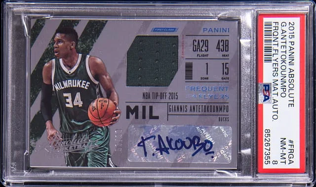 2015-16 Panini Absolute Giannis Antetokounmpo Frequent Flyers Materials Autograph #FRGA card image