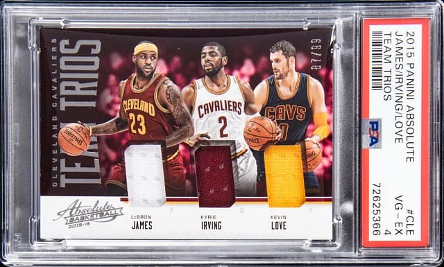 2015-16 Panini Absolute LeBron James/Kyrie Irving/Kevin Love Team Trios #TTR-CLE card image