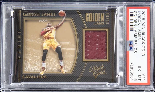 2015-16 Panini Black Gold LeBron James Golden Jams Relics #21 card image