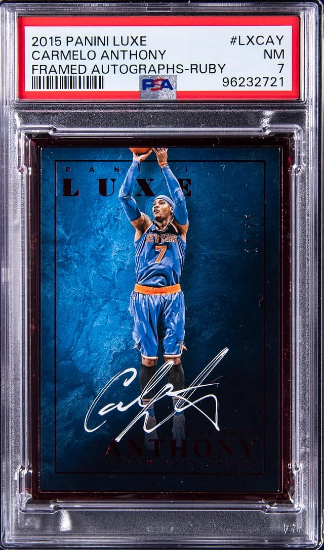 2015-16 Panini Carmelo Anthony Luxe Framed Autograph Ruby #LX-CAY card image