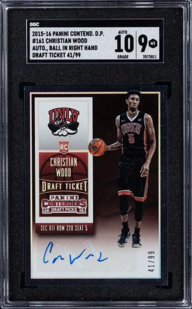 2015-16 Panini Contenders Draft Picks Christian Wood Auto., Ball In Right Hand, Draft Ticket #161 card image