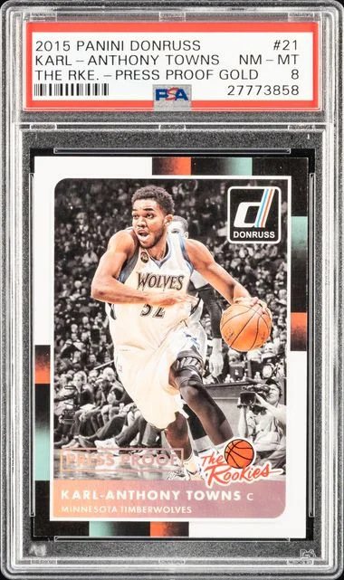 2015-16 Panini Donruss Karl-Anthony Towns The Rookies Press Proof Gold #21 card image