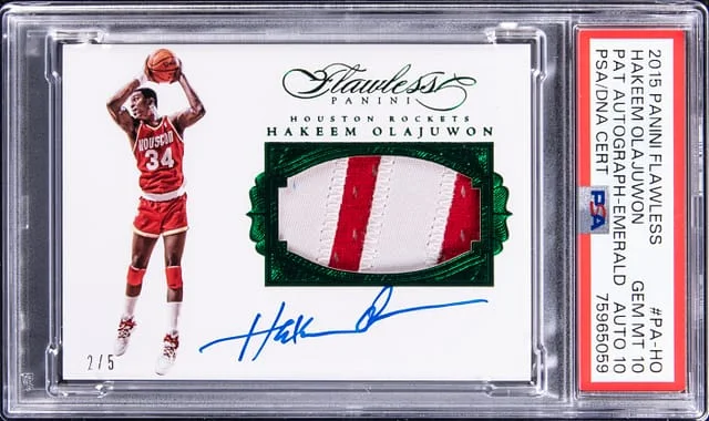 2015-16 Panini Flawless Hakeem Olajuwon Patch Autograph Emerald #PA-HO card image