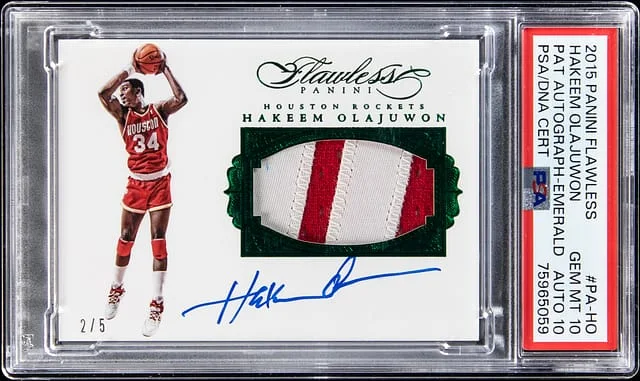 2015-16 Panini Flawless Hakeen Olajuwon Patch Autographs Emerald #PA-HO card image