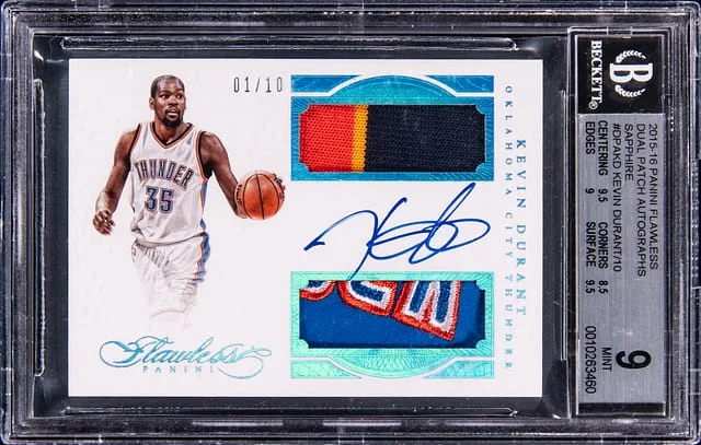 2015-16 Panini Flawless Kevin Durant Dual Patch Autographs Sapphire #DPA-KD card image