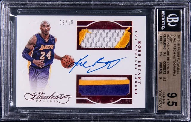 2015-16 Panini Flawless Kobe Bryant Dual Patch Autographs Ruby #DPAKB card image