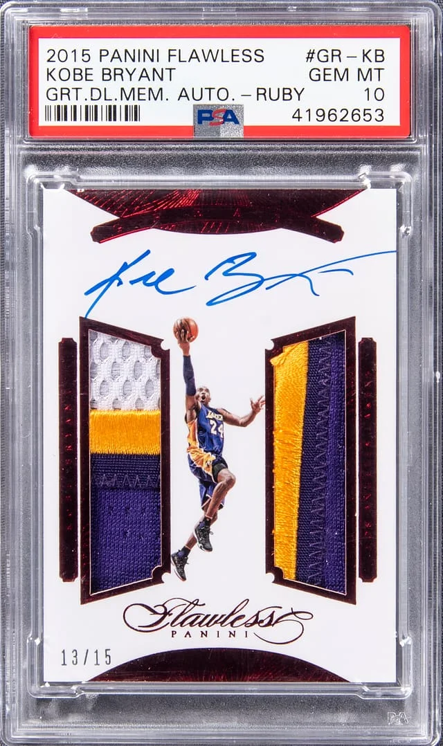 2015-16 Panini Flawless Kobe Bryant Greats Dual Memorabilia Autograph Ruby #GR-KB card image