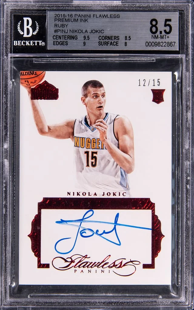 2015-16 Panini Flawless Nikola Jokic Premium Ink Ruby #PI-NJ card image