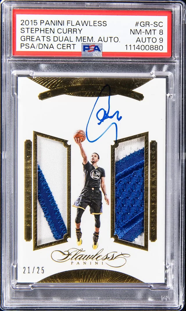 2015-16 Panini Flawless Stephen Curry Greats Dual Memorabilia Autographs #GR-SC card image