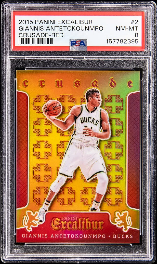 2015-16 Panini Giannis Antetokounmpo Excalibur Crusade Red #2 card image