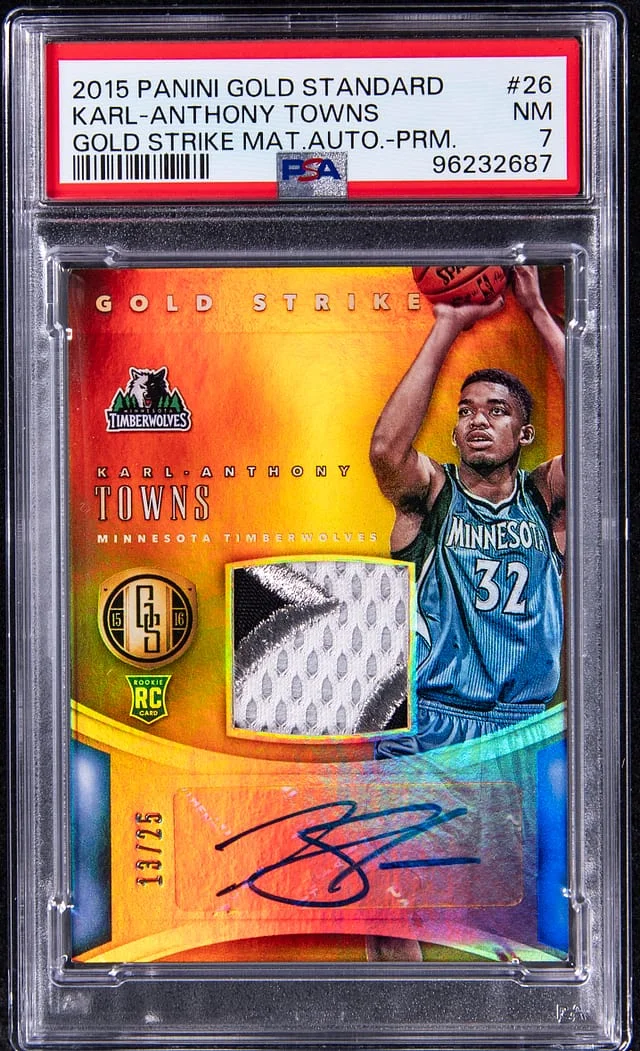 2015-16 Panini Gold Standard Karl-Anthony Towns Gold Strike Material Autograph Prime #26 card image