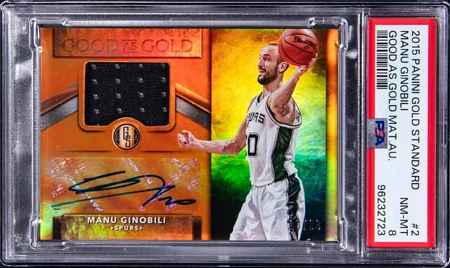 2015-16 Panini Gold Standard Manu Ginobili Good As Gold Material Autograph #2 card image