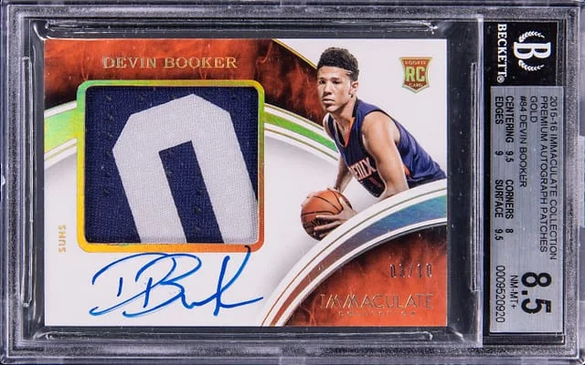 2015-16 Panini Immaculate Collection Devin Booker Premium Patch Autographs Gold #PPA-DBO card image
