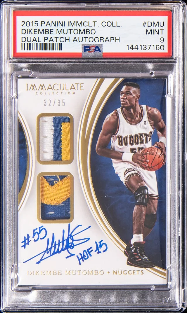 2015-16 Panini Immaculate Collection Dikembe Mutombo Dual Patch Autograph #DPA-DMU card image