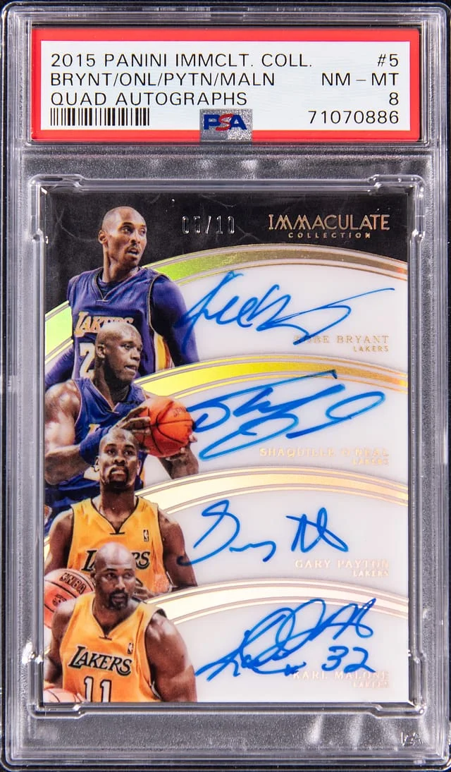 2015-16 Panini Immaculate Collection Kobe Bryant/Shaquille O'Neal/Gary Payton/Karl Malone Multi-Signed Quad Autographs #5 card image
