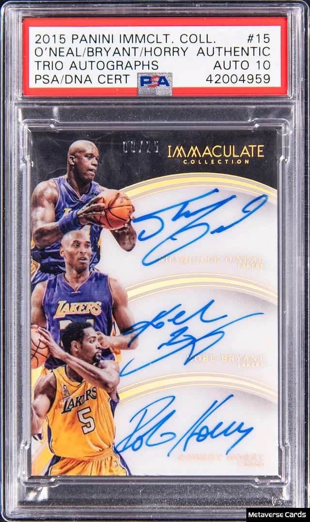 2015-16 Panini Immaculate Collection Shaquille O'Neal/Kobe Bryant/Robert Horry Multi-Signed Trio Autographs #15 card image