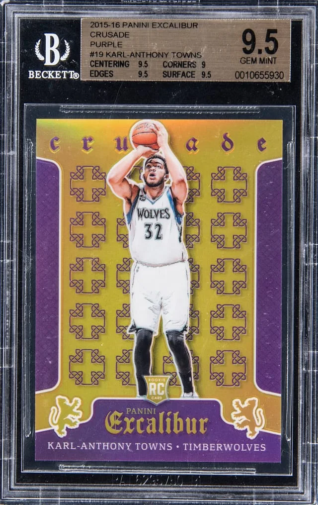 2015-16 Panini Karl-Anthony Towns Excalibur Crusade Purple #19 card image