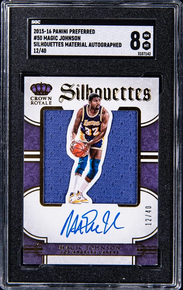 2015-16 Panini Magic Johnson Preferred Silhouettes Material Autograph #50 card image