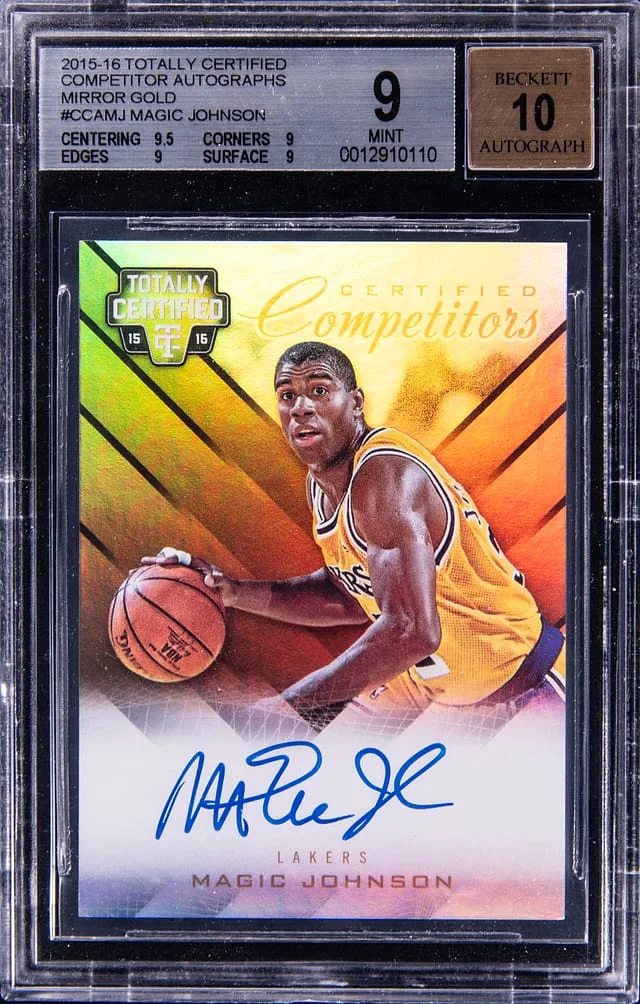 2015-16 Panini Magic Johnson Totally Certified Competitor Autographs Mirror Gold #CCA-MJ card image