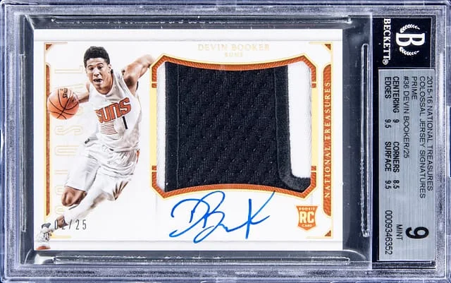 2015-16 Panini National Treasures Devin Booker Colossal Jersey Signatures Prime #CJ-DBK card image