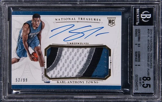2015-16 Panini National Treasures Karl-Anthony Towns Patch Autograph (RPA) #101 card image