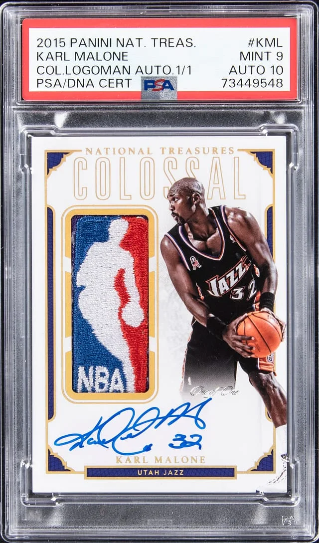 2015-16 Panini National Treasures Karl Malone Colossal Logoman Autograph #CL-KML card image