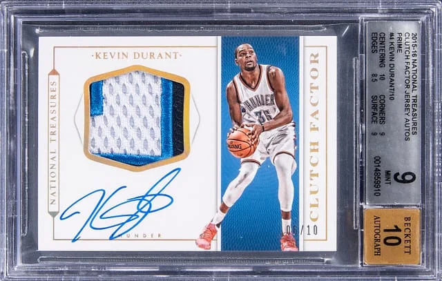 2015-16 Panini National Treasures Kevin Durant Clutch Factor Jersey Autographs Prime #CF-KDR card image