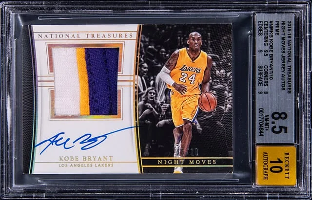 2015-16 Panini National Treasures Kobe Bryant Night Moves Jersey Autographs Prime #NM-KBR card image