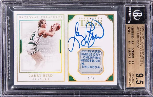 2015-16 Panini National Treasures Larry Bird Treasured Tags Signatures #TT-LBR card image
