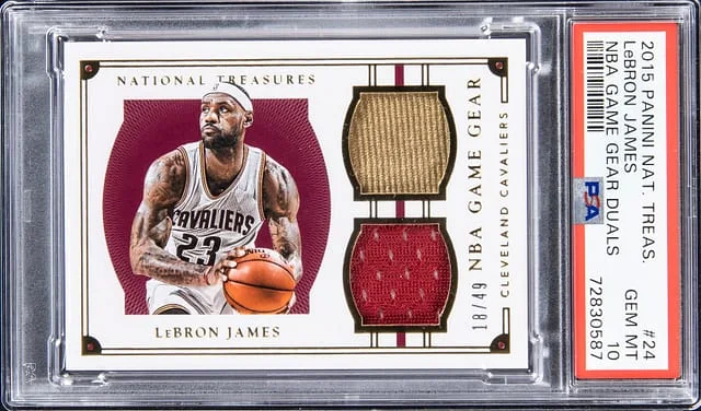 2015-16 Panini National Treasures LeBron James NBA Game Gear Duals #24 card image