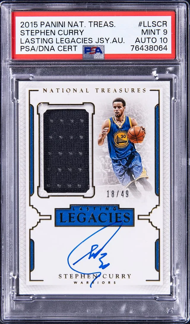 2015-16 Panini National Treasures Stephen Curry Lasting Legacies Jersey Autograph #LLSCR card image