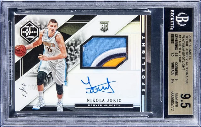 2015-16 Panini Nikola Jokic Limited Jersey Autographs Platinum Spotlight #RJA-NJ card image