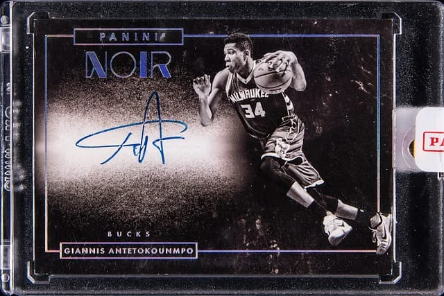 2015-16 Panini Noir Giannis Antetokounmpo Autographs Black & White Platinum #NB-GAN card image
