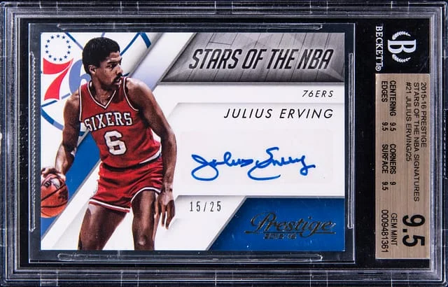 2015-16 Panini Prestige Julius Erving Stars of the NBA Signatures #21 card image