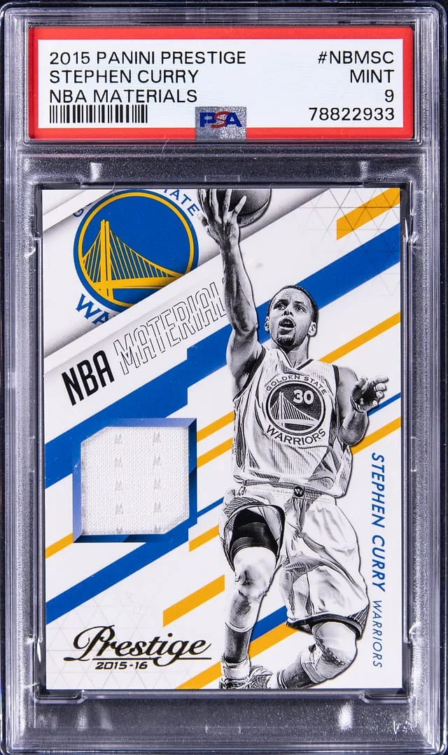 2015-16 Panini Prestige Stephen Curry NBA Material #NBM-SC card image