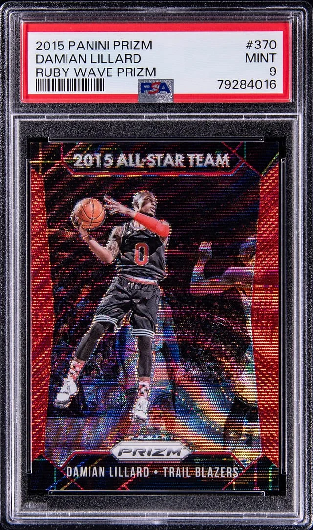 2015-16 Panini Prizm Damian Lillard Ruby Wave #370 card image