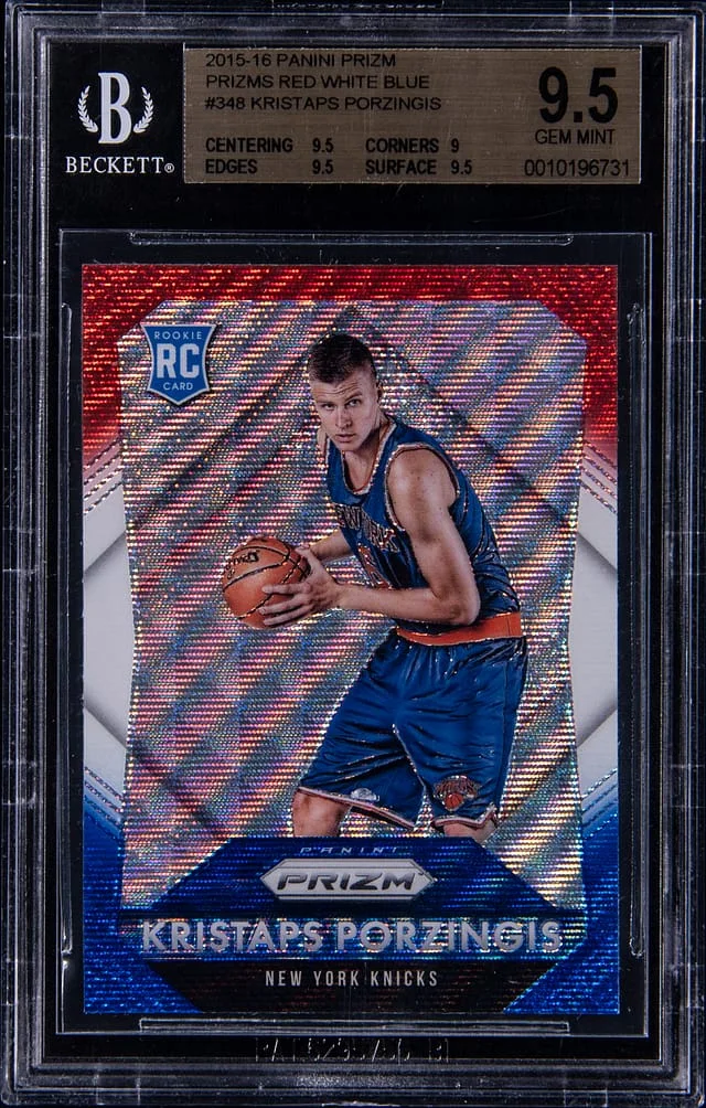 2015-16 Panini Prizm Kristpas Porzingis Red White Blue Prizm #348 card image