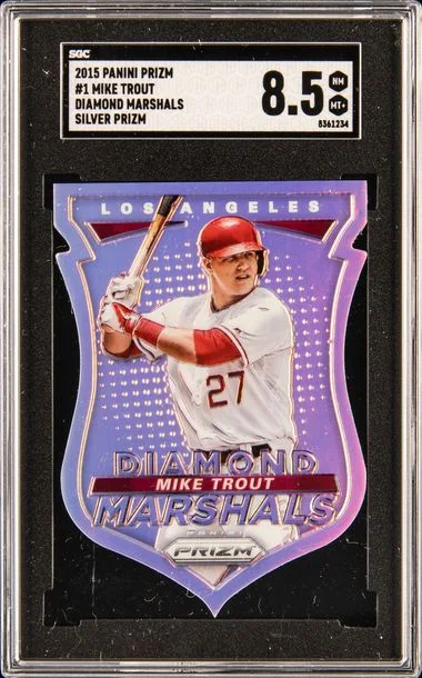 2015-16 Panini Prizm Mike Trout Diamond Marshals Silver Prizm #1 card image
