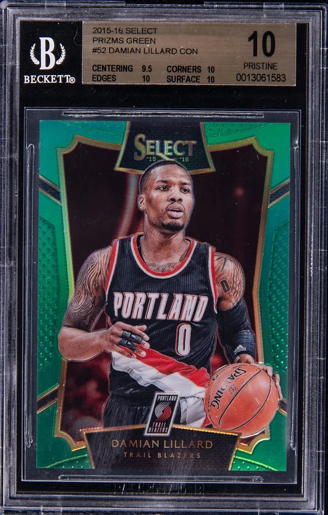 2015-16 Panini Select Damian Lillard Green Prizm #52 card image