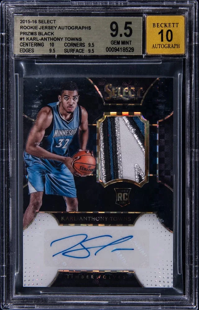 2015-16 Panini Select Karl-Anthony Towns Jersey Autographs Black Prizm #RA-KAT card image